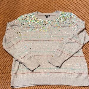 Halogen Gray Sequin Crew Neck Sweater